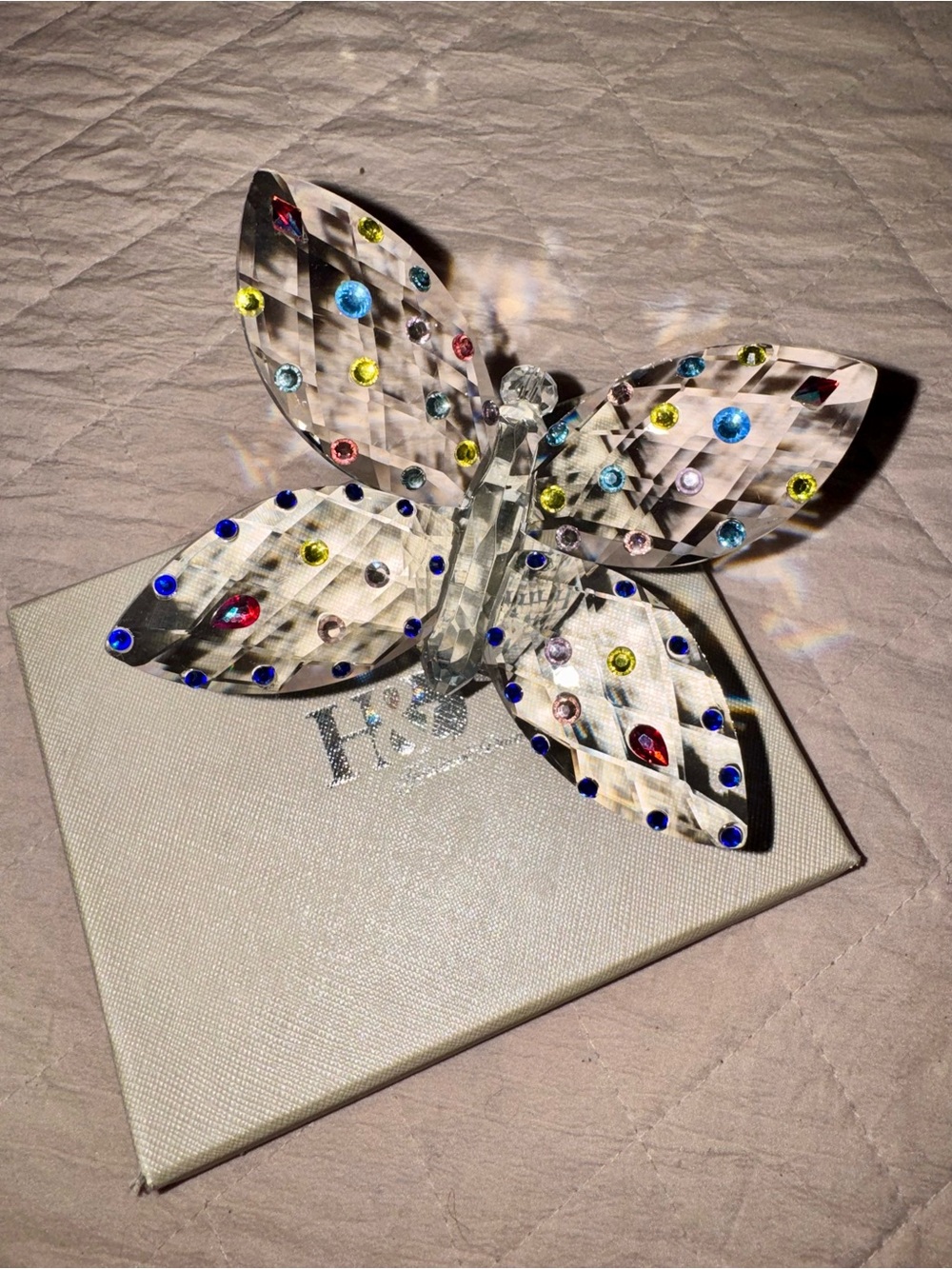 Crystal Butterfly Figurine/Paperweight with Multicolor Accent Rhinestones